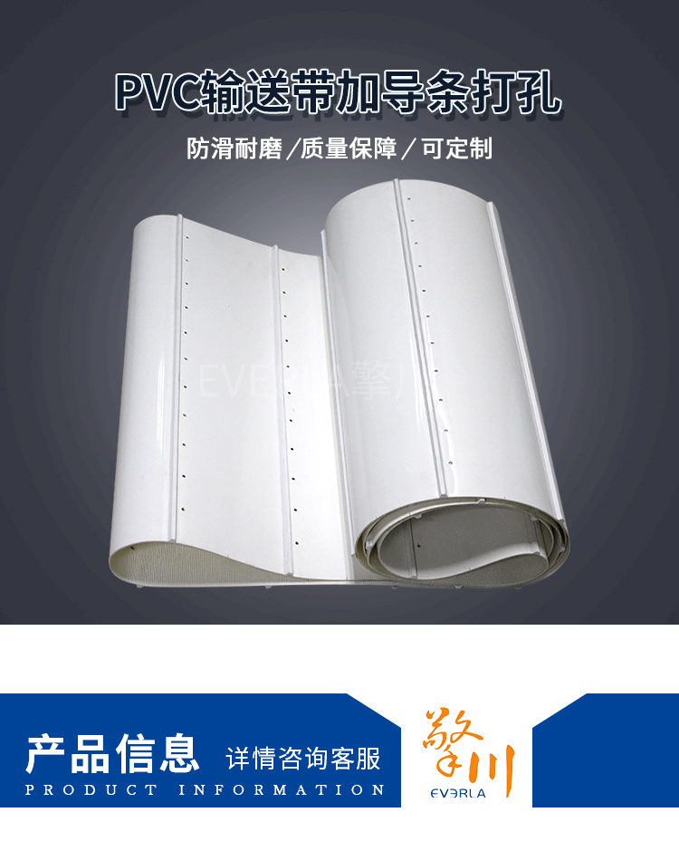 pvc輸送帶加導條打孔<a href='http://m.ontimecarpet.com/shusongdai/shipin/' target='_blank'><u>食品輸送帶</u></a>細節(jié)圖1