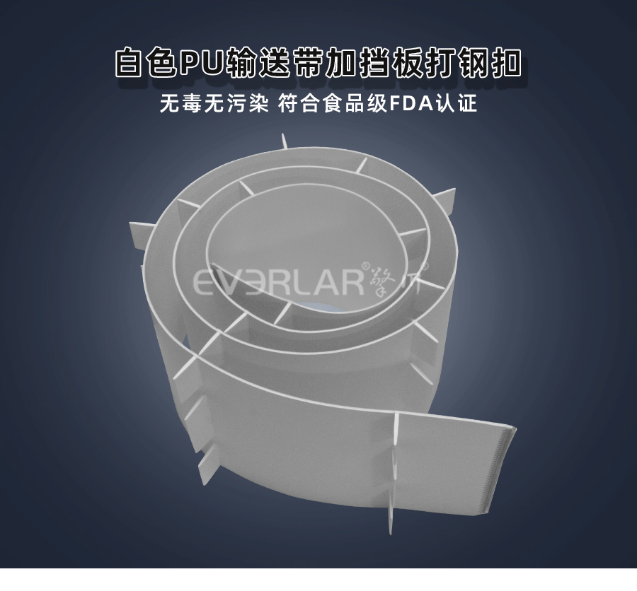 白色PU<a href='http://m.ontimecarpet.com/shusongdai/' target='_blank'><u>輸送帶</u></a>加擋板打鋼扣詳情01