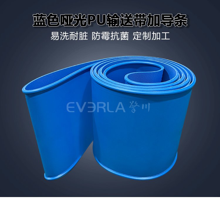 藍色啞光PU<a href='http://m.ontimecarpet.com/shusongdai/' target='_blank'><u>輸送帶</u></a>加導條