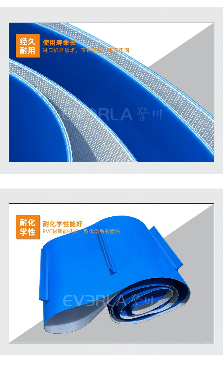 藍色PVC輸送帶加擋板導條